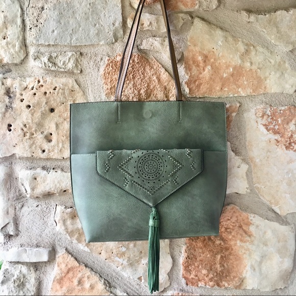 New! Anthropologie Tote and clutch combo in sage. - Picture 2 of 8